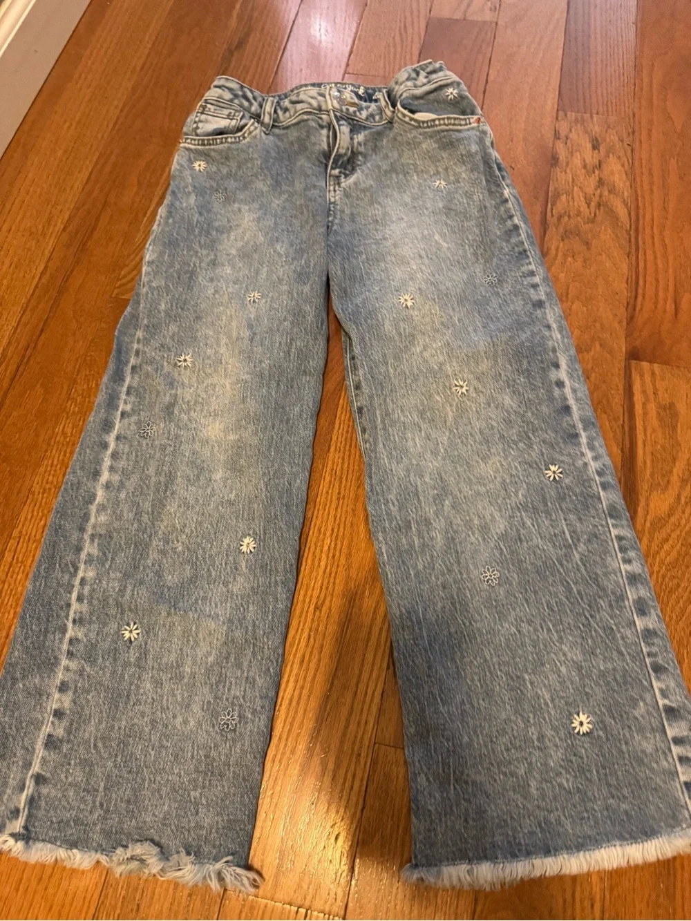 Girls Cat & Jack Wide Leg Floral Embroidered Jeans Size 10